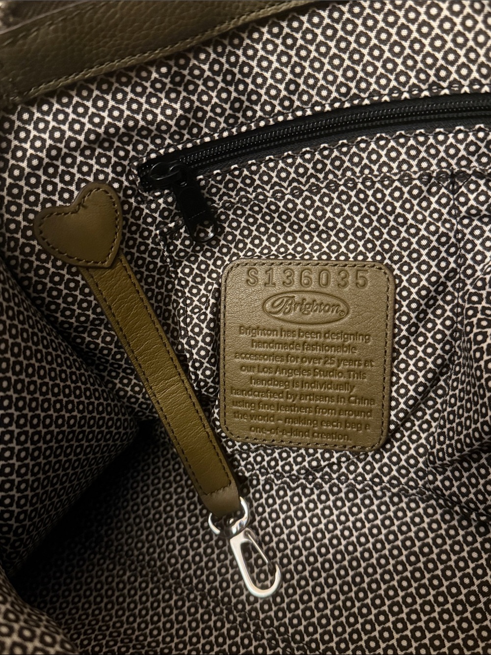 Brighton Studded Olive Green Leather Handbag with Crossbody Strap - Picture 13 of 16